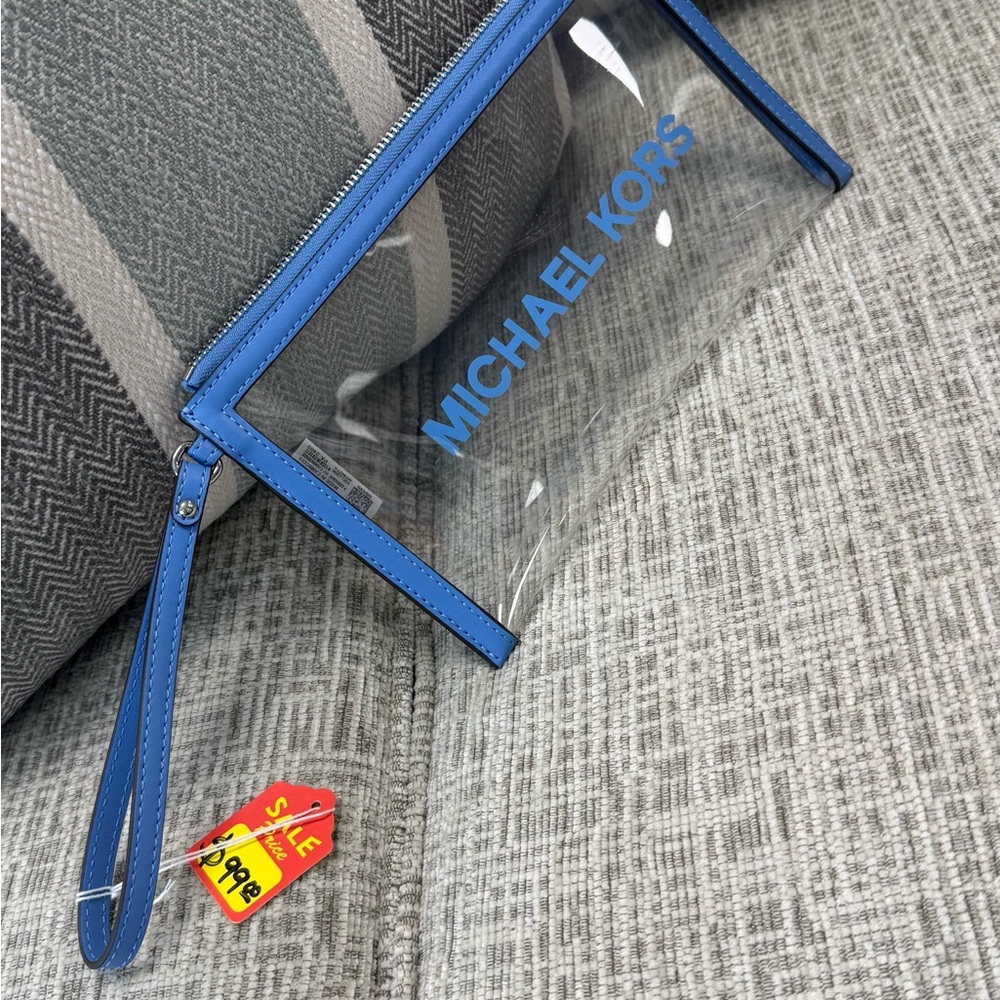 Michael Kors Clear Wristlet with Blue Trim